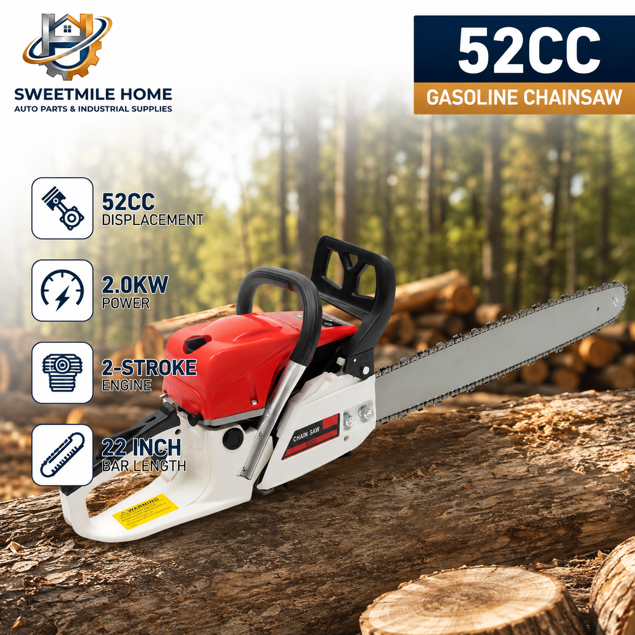 52cc Gasoline Chainsaw 22 Inch – Power Tools Red recenzja i cena